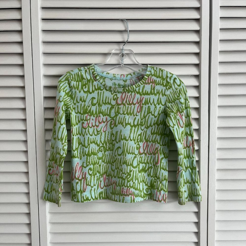 Lilly Pulitzer crew neck long sleeve t shirt green, pink & turquoise girl’s sz 3
